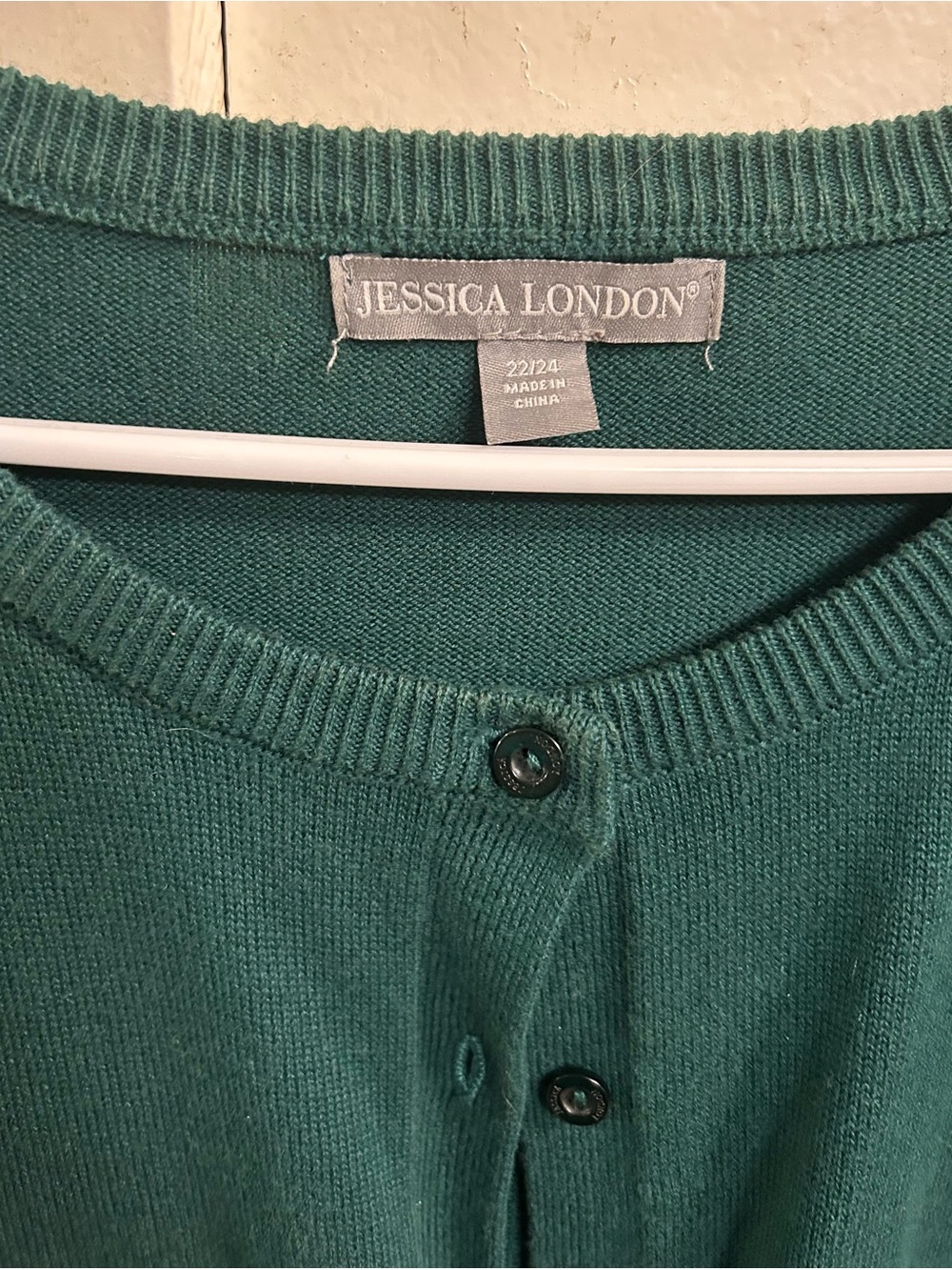 Jessica London Teal Button-Front Crewneck Cardigan